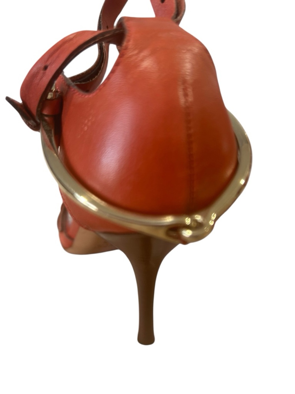 Gucci Women Sandals Strappy Heels Orange Red Leather Italy size  8B READ FLAWED - Picture 12 of 16